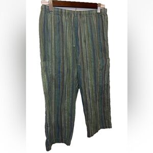 Fresh Produce Women's Cropped Pants Green Striped Pockets Size S EUC Reggae Boho